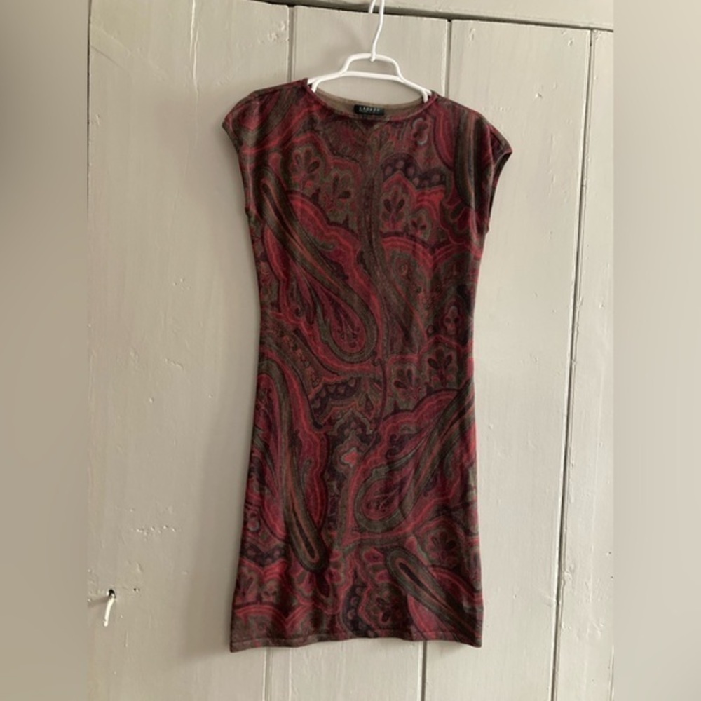 Lauren Ralph Lauren Cashmere & Silk Sweater Dress Paisley Print, Sz Medium